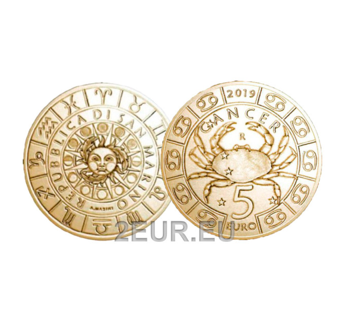 San Marino 5 euro UNC 2019 - "Zodiac Signs - Kreeft"