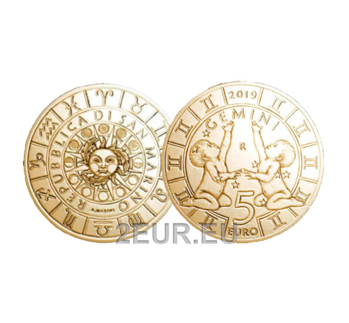 San Marino 5 euro UNC 2019 - "Sterrenbeelden - Tweelingen"