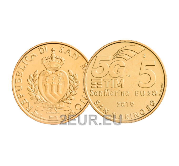 San Marino 5 euro UNC 2019 - "5G mobiel netwerk"