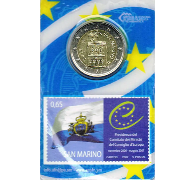 San Marino 2 EURO BU 2012 + Stempel