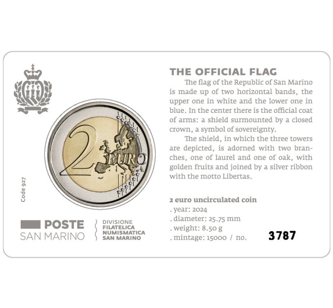 San Marino 2 EURO BU 2024 - Vlag van de Republiek San Marino