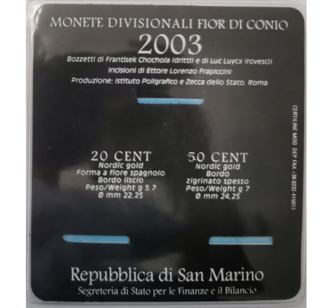 San Marino BU 2003 - 20+50 cent