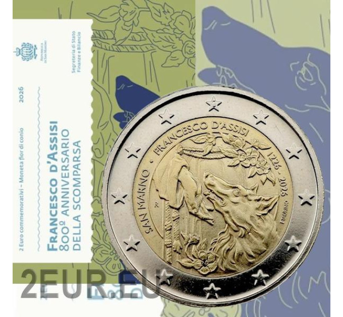 San Marino 2 euro BU 2026 - 800e sterfdag van Franciscus van Assisi