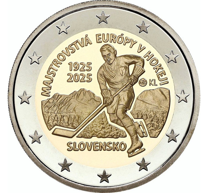 Slowakije 2 euro UNC rollen 2025 - 100 jaar van het eerste Europese ijshockeykampioenschap