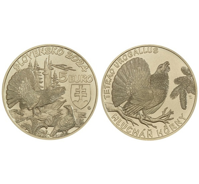 Slowakije 5 euro UNC 2024 - Fauna en Flora in Slowakije - Berg auerhoen