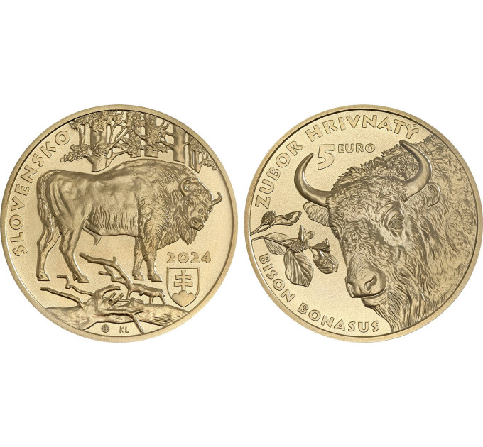 Slowakije 5 euro UNC 2024 - Fauna en Flora in Slowakije - De Europese bizon