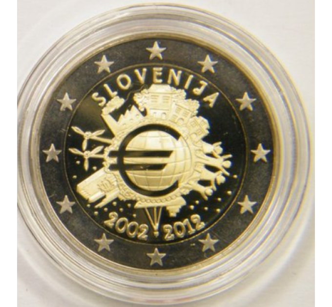 Slovenië 2 euro proof 2012 -  10 jaar eurocontant geld