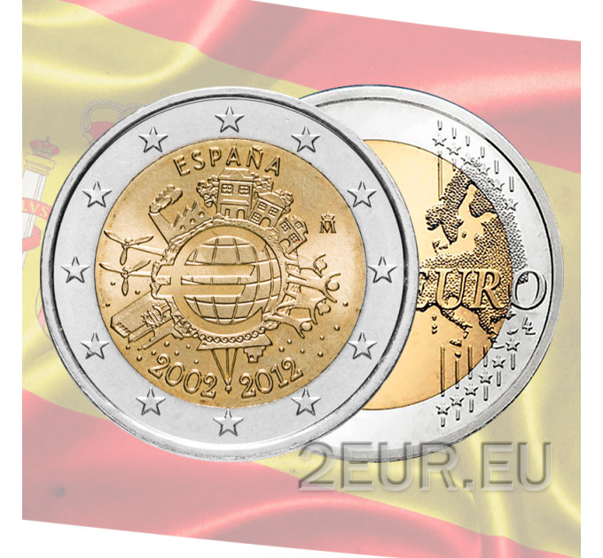 Spanje 2 euro UNC 2012 - 10 jaar Euro Cash