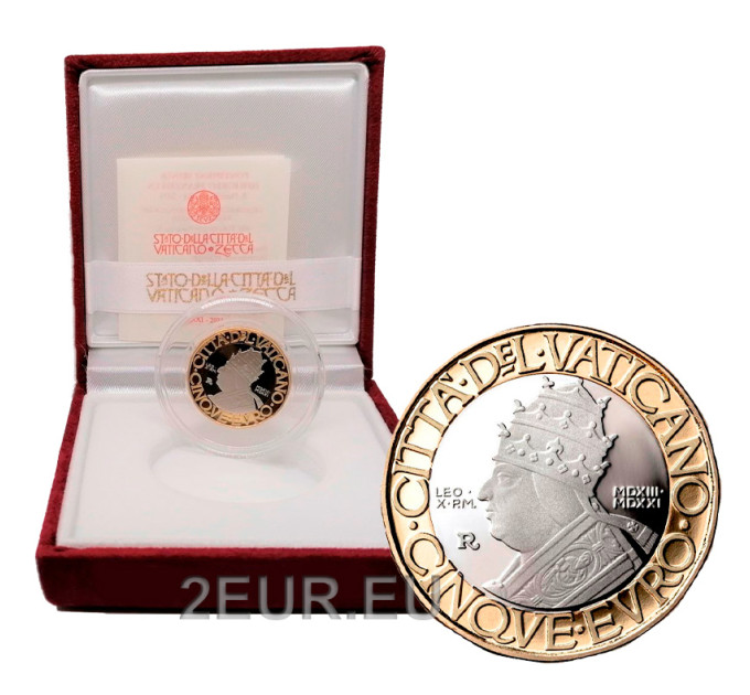 Vaticaan 5 euro proof 2021 - 500e sterfdag paus Leo X