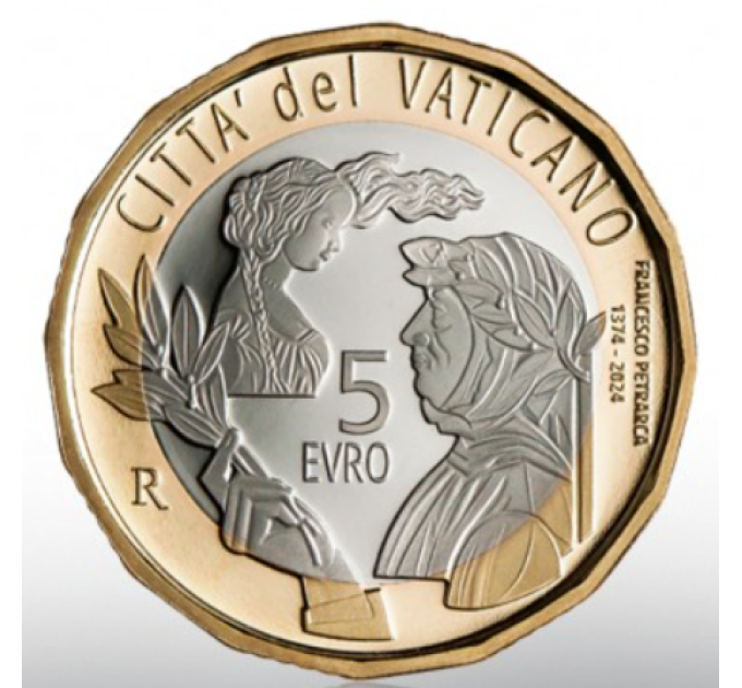 Vaticaan 5 euro proof 2024 - 650 jaar sinds de dood van Francesco Petrarca