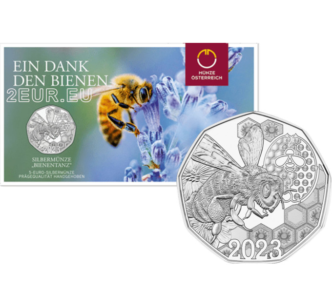 Oostenrijk 5 euro Zilveren munt 2023 - De Waggle Dance - Bijen 