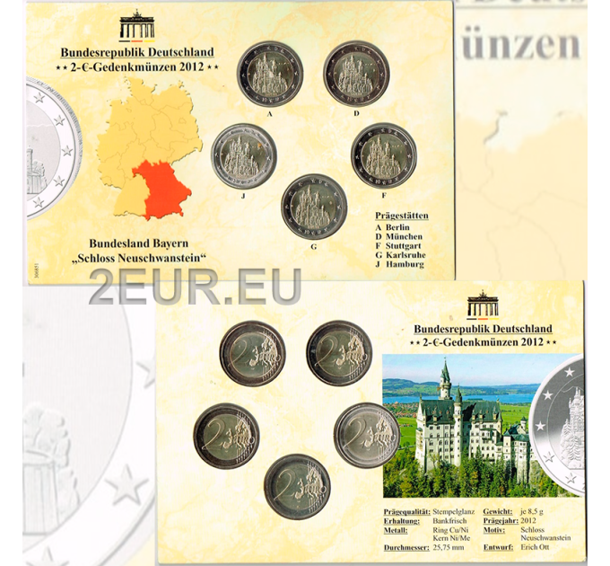Duitsland 2 Euromuntset  BU 2012 - Neuschwanstein kasteel - ADFGJ