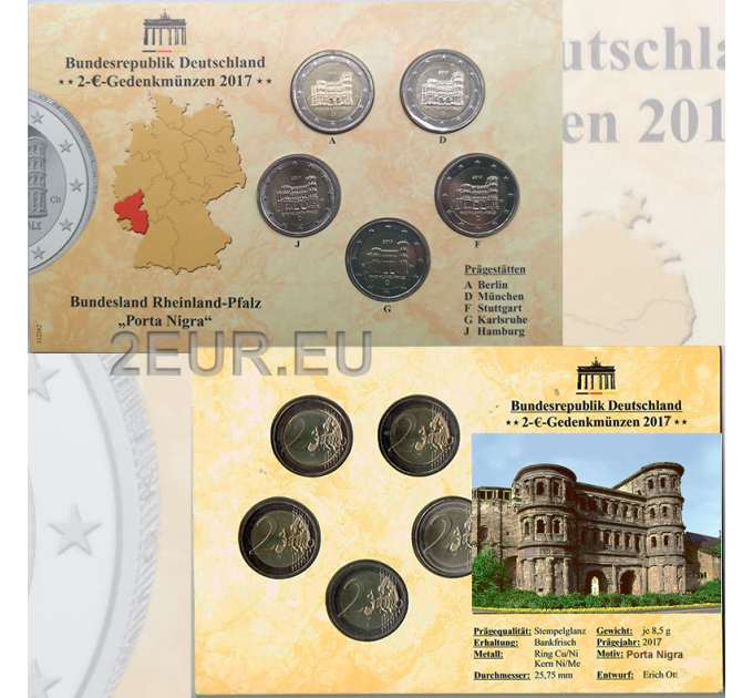 Duitsland 2 Euromuntset  BU 2017 - Rijnland-Palts - ADFGJ