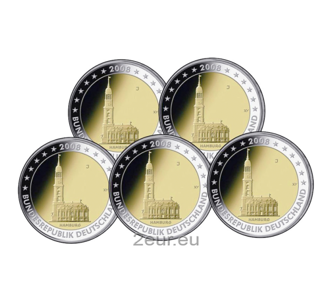Duitsland 2 euro UNC 2008 - Hamburg - St. Michaeliskerk - ADFGJ