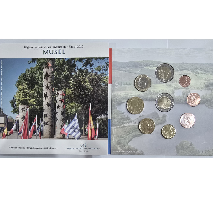 Luxemburg euro set BU 2025 - Stad Moselle - 2 Euro Schuman + 25e van de troon van Hendrik