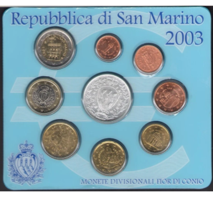 San Marino Euro set BU + 5 euro Zilveren munt 2003