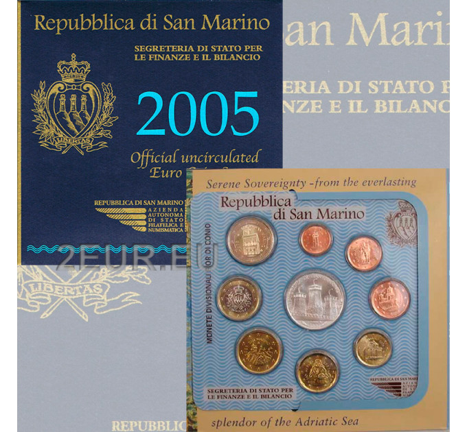 San Marino Euro set BU + 5 euro Zilveren munt 2005