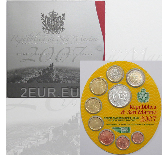 San Marino Euro set BU + 5 euro Zilveren munt 2007