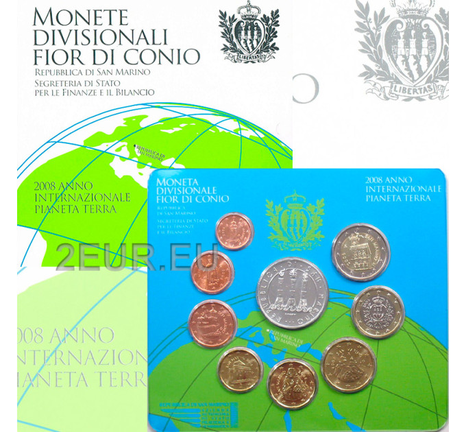 San Marino Euro set BU + 5 euro Zilveren munt 2008