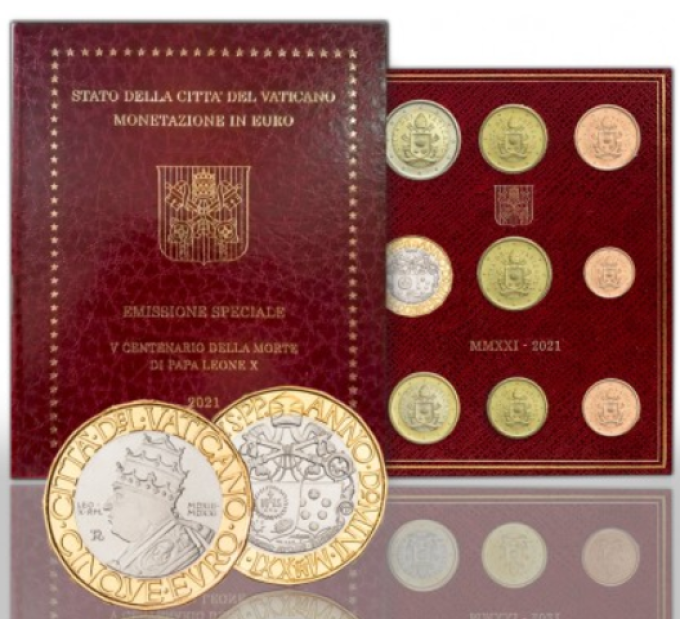 Vaticaan set BU + 5 EURO 2021 - 500e sterfdag van Paus Leo X