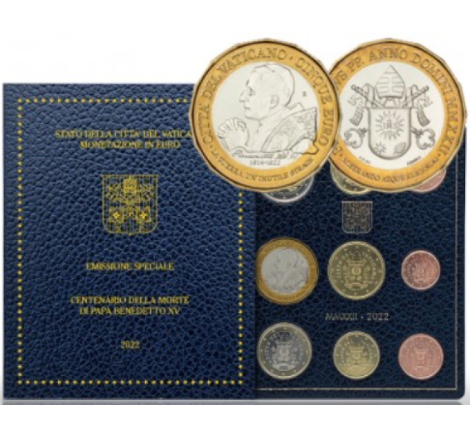Vaticaan set BU + 5 EURO 2022 - 100e sterfdag van paus Benedictus XV