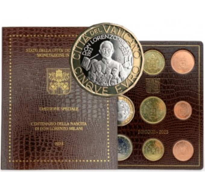 Vaticaan set BU + 5 EURO 2023 - 100e verjaardag van de geboorte van Don Lorenzo Milani