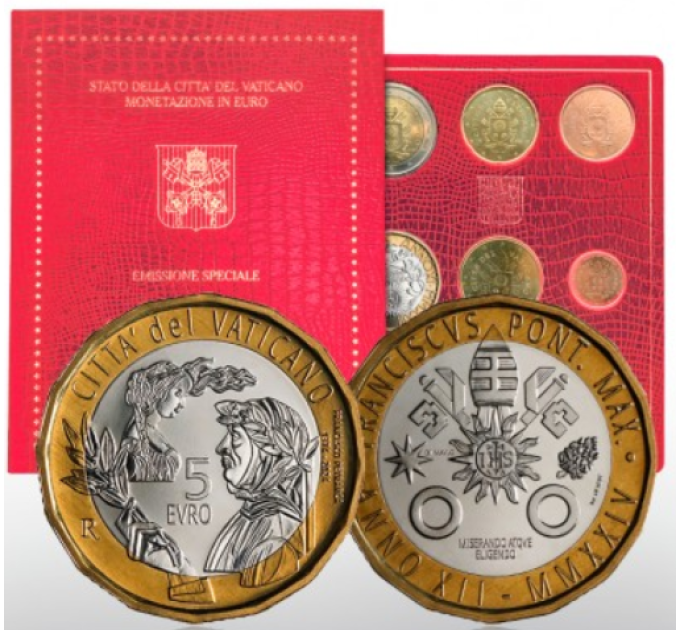 Vaticaan set BU + 5 EURO 2024 - 650e sterfdag van Francesco Petrarca