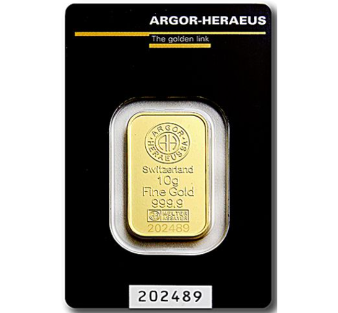 10g Goudstaaf Argor Heraeus