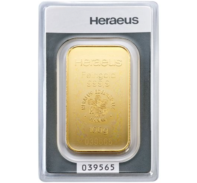100 g Goudstaaf Heraeus