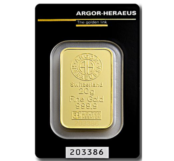 20g Goudstaaf Argor Heraeus