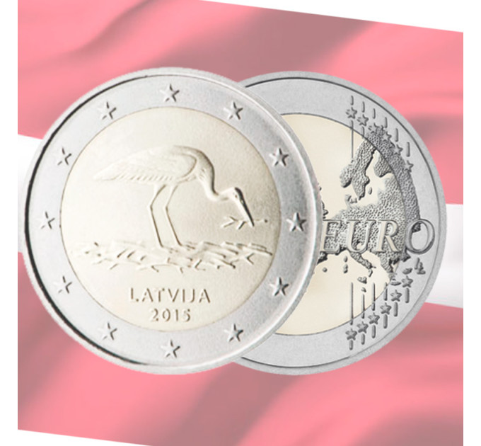 Letland 2 euro UNC 2015 - Ooievaar
