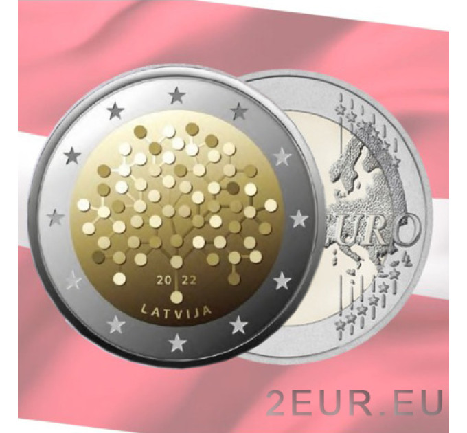 Letland 2 euro UNC 2022 - 100 Jaar Bank van Letland