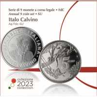 Italië Euroset BU + 5 euro zilveren munt 2023- 100ste verjaardag van de geboorte van Italo Calvino