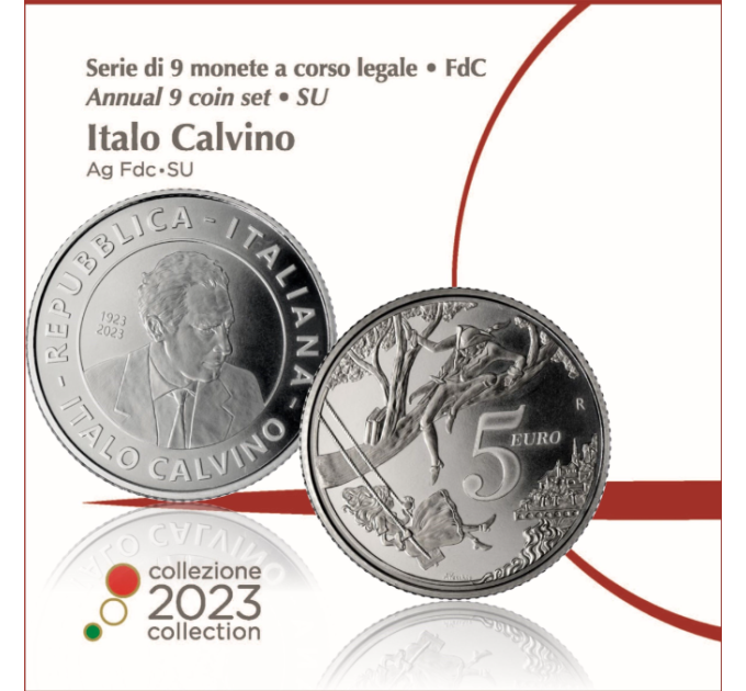 Italië Euroset BU + 5 euro zilveren munt 2023- 100ste verjaardag van de geboorte van Italo Calvino